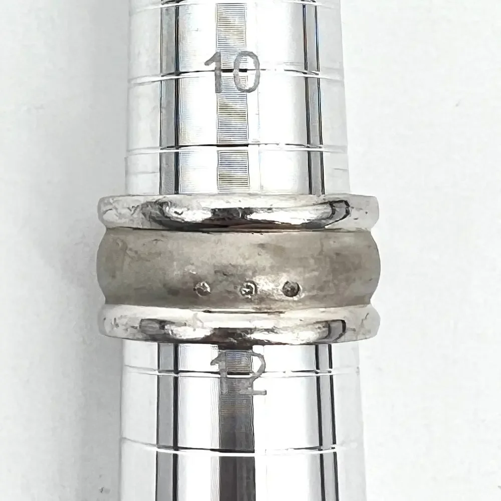 Silver 925 Wedding Band Casual Ring 3 Small Stones Brushed Silver Size 11